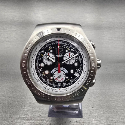 Swatch Irony Chrono Get Fly XL Watch Men Black Dial Steel READ!! YOS414G NewBat1