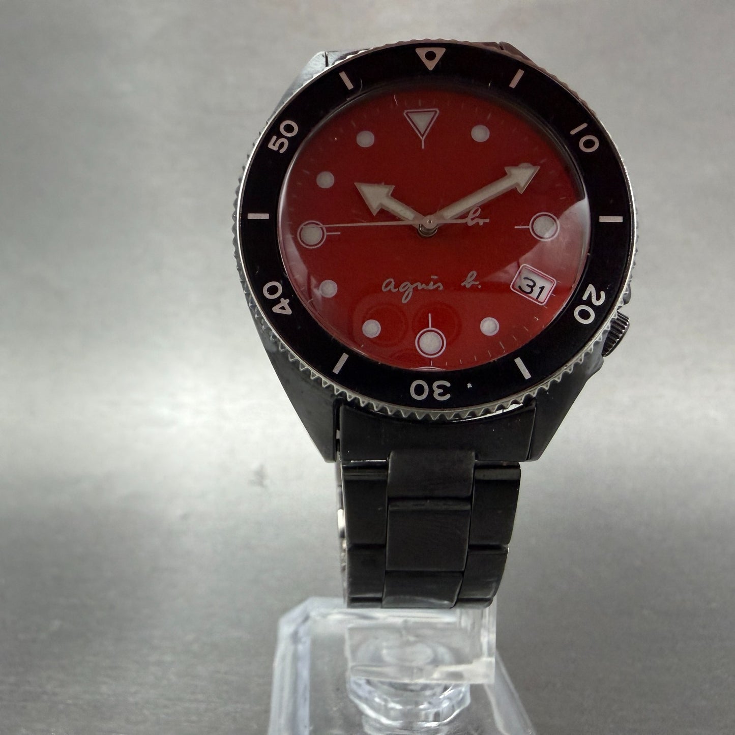 Seiko Again R Dive Watch Women 35mm Red Dial Black Tone Date Round New batt ABC5