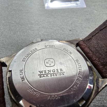 Wenger SAK Designs Watch Men 36mm White Dial Silver Tone Date Round PARTS10