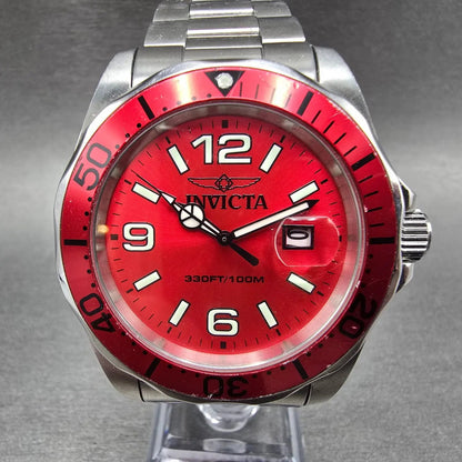 Invicta Pro Diver Watch Men 43mm Red Dial Silver Date Round 15440 New Battery0