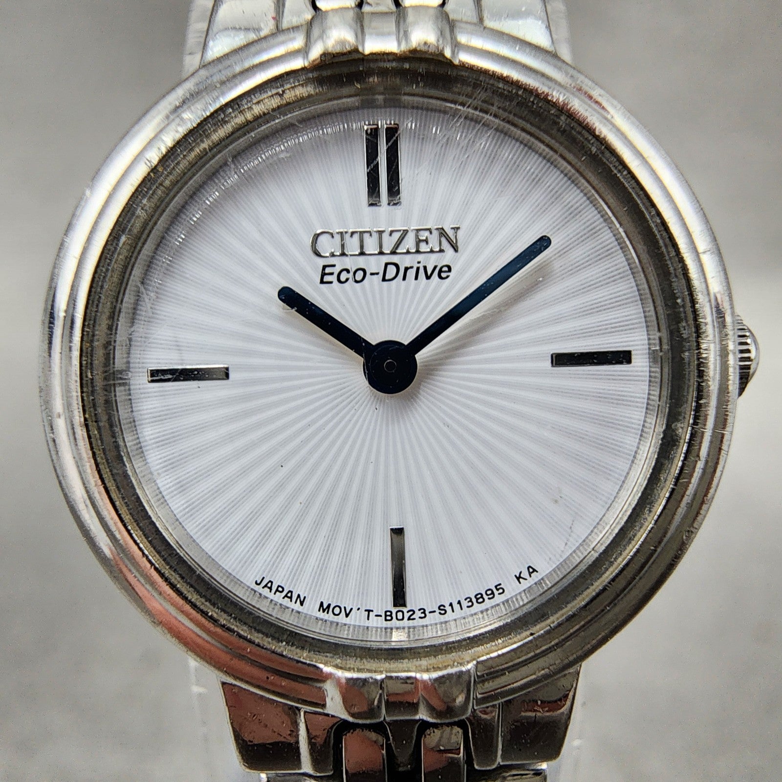 Citizen EcoDrive Watch Women 21mm White Dial Silver Tone Round B023 Runs1