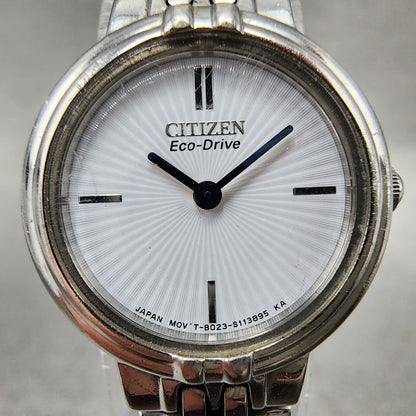Citizen EcoDrive Watch Women 21mm White Dial Silver Tone Round B023 Runs1