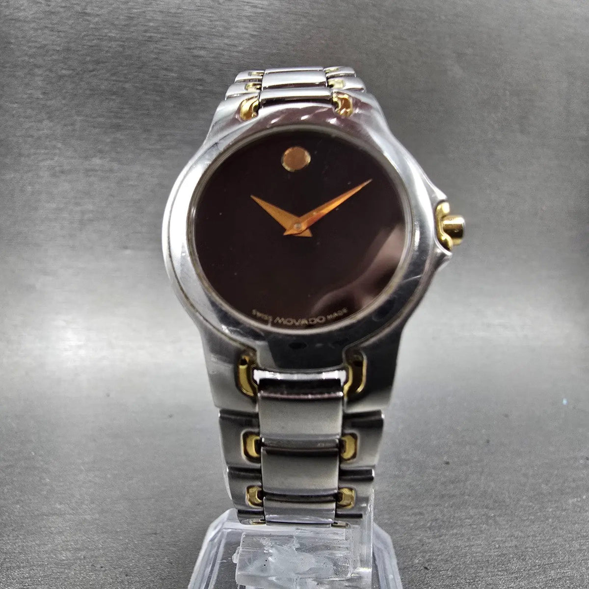 Movado Meza Watch Women 26mm Black Dial Two Tone Round 81 A1 1851 New Battery S5