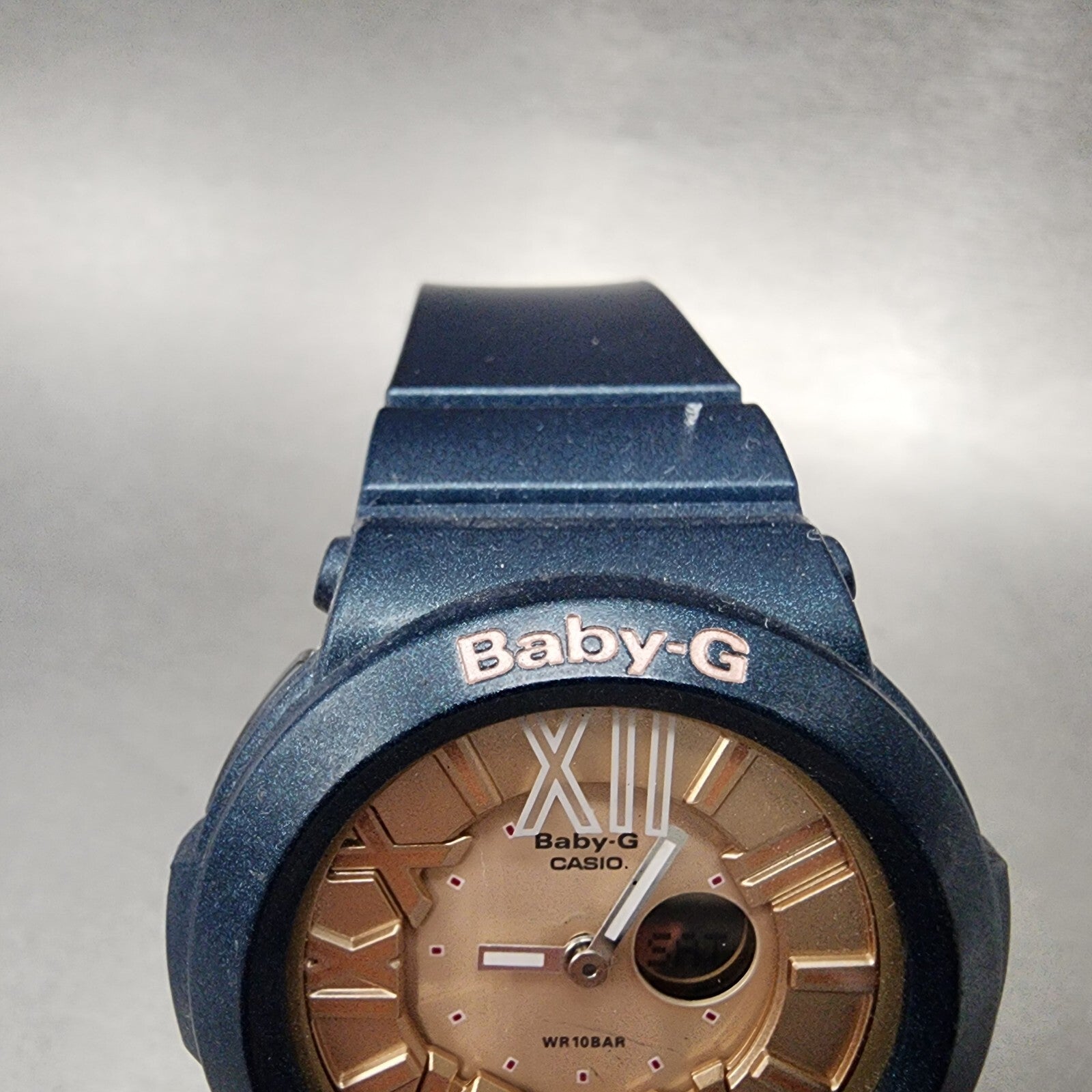 Casio BabyG BGA161 Watch Women 43mm Pink Dial Blue tone Analog Digital New Bat4