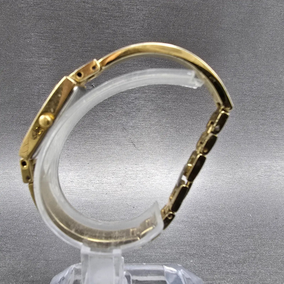 Citizen Eco-Drive Tank Watch Women 14mm White Dial Gold Crystal Bangle Works6