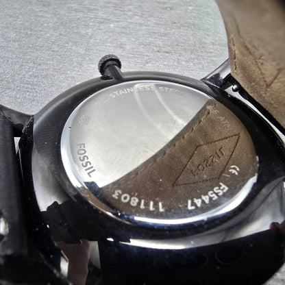 Fossil Watch Men 44mm Black Dial Black Tone Round Small Seconds FS5447 New Batt9