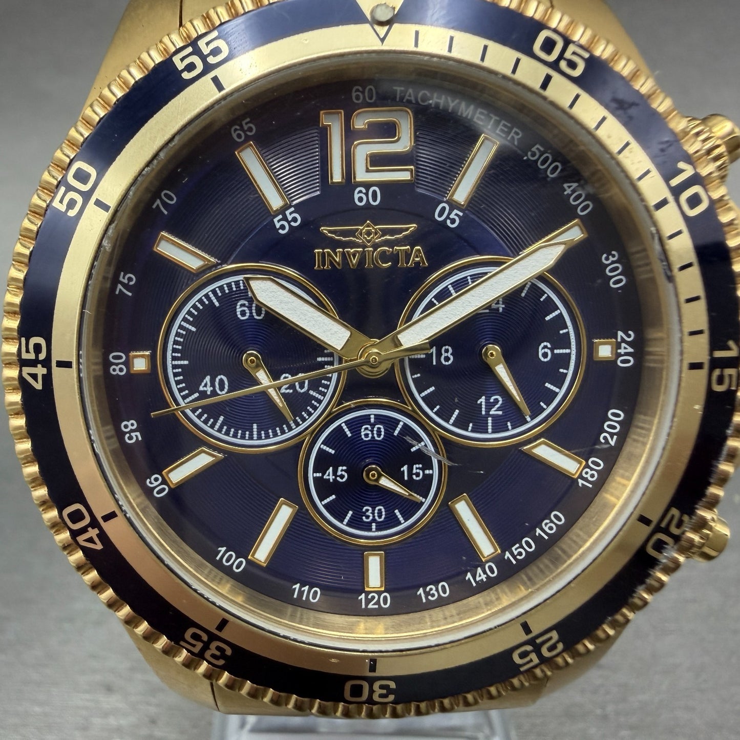 Invicta Specialty Chronograph Watch Men 45mm Blue Dial Gold Tone New Battery1