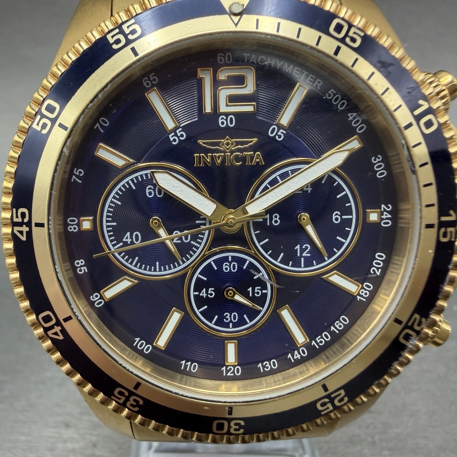 Invicta Specialty Chronograph Watch Men 45mm Blue Dial Gold Tone New Battery1