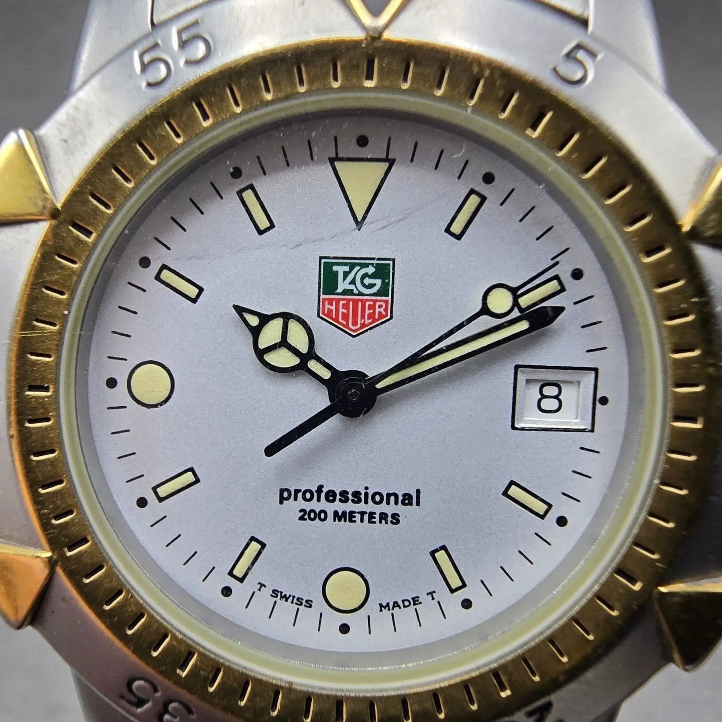 Tag Heuer Professional Dive Watch Men 37mm White Dial Two Tone Date New Battery1
