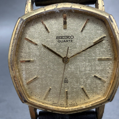 Seiko Watch Men 30mm Champagne Dial Gold Tone Octagon 5931-5350 New Battery VTG1