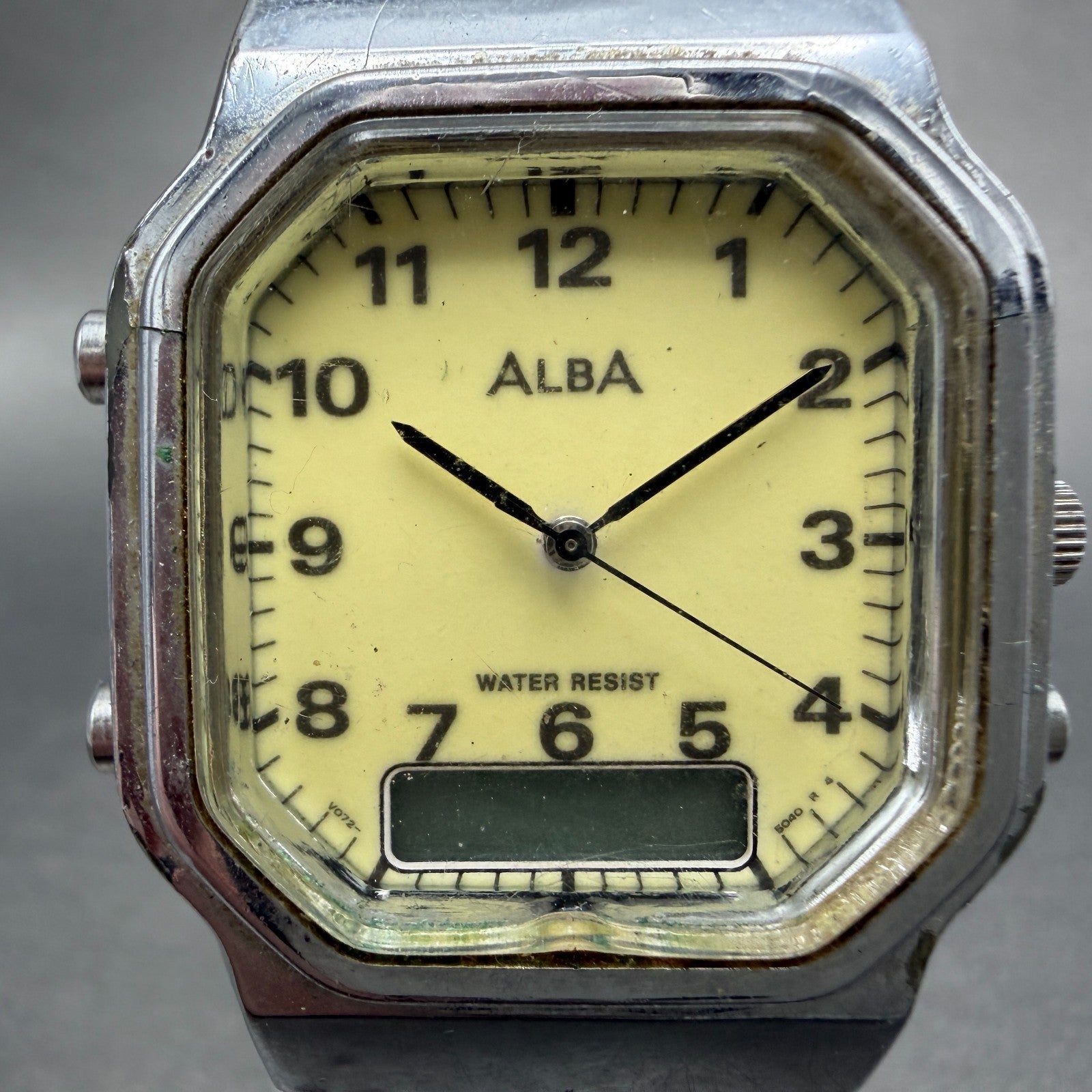 Seiko ALBA Analog Digital Watch Men Luminous Dial Silver Tone V072-5020 PARTS2