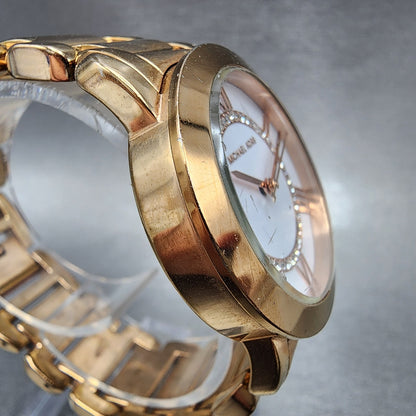 Michael Kors Watch Women 34mm White Dial Rose Gold Tone Round MK-3530 New Batt