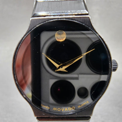 Movado Museum Watch Women 23mm Black Dial Black Tone Round 84 40 881 New BattA111