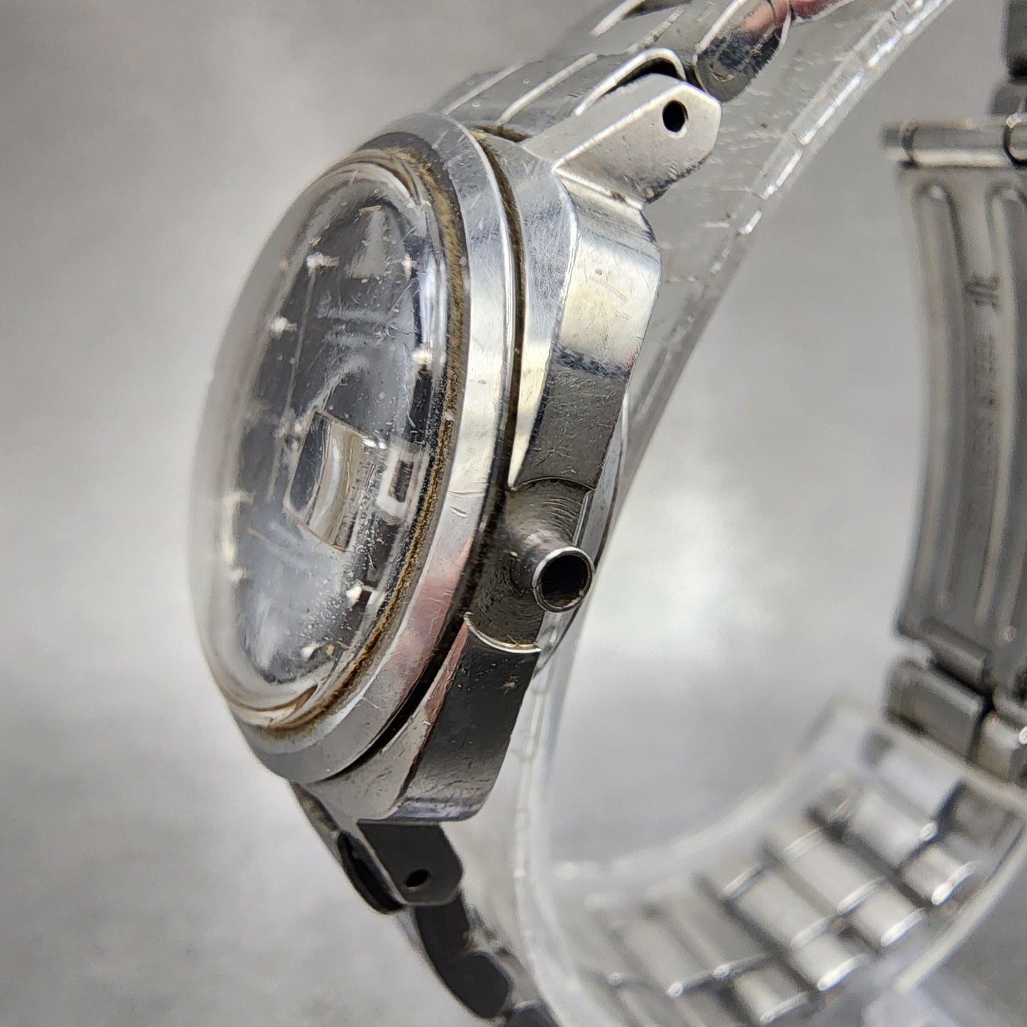 Seiko Seikomatic Lady Watch Women 24mm Black Dial Silver Tone Date Runs READ!!2