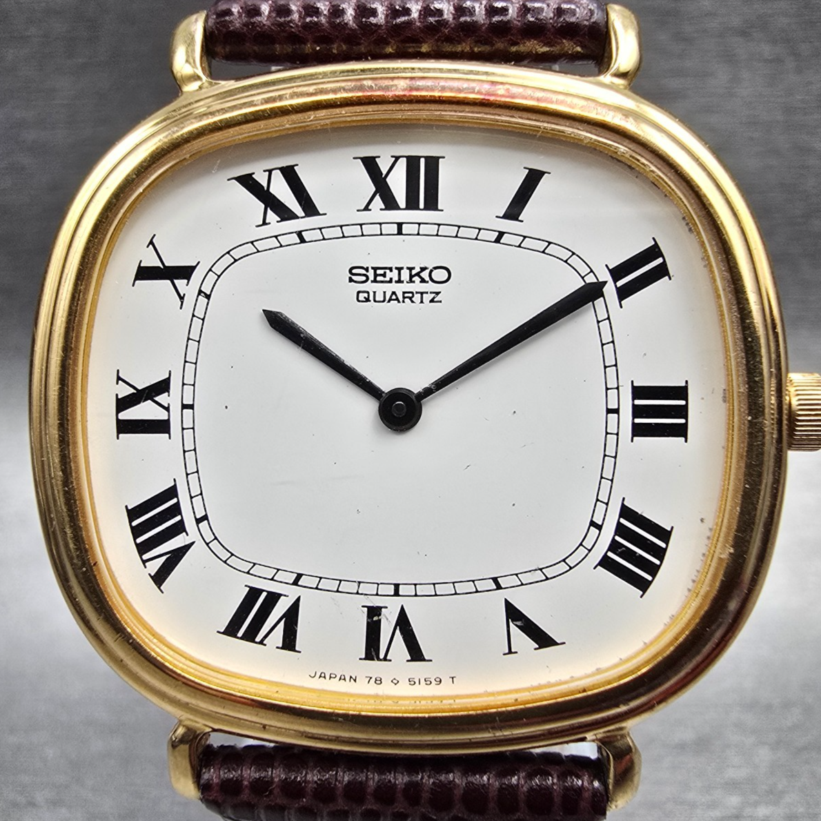 Seiko Tank Watch Men 34mm White Dial Gold Tone Rectangle 7800-5119 New Battery1