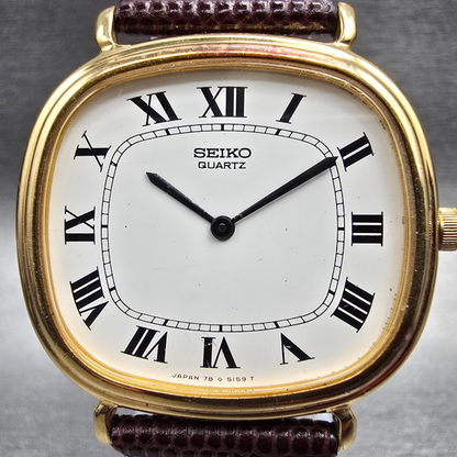 Seiko Tank Watch Men 34mm White Dial Gold Tone Rectangle 7800-5119 New Battery1