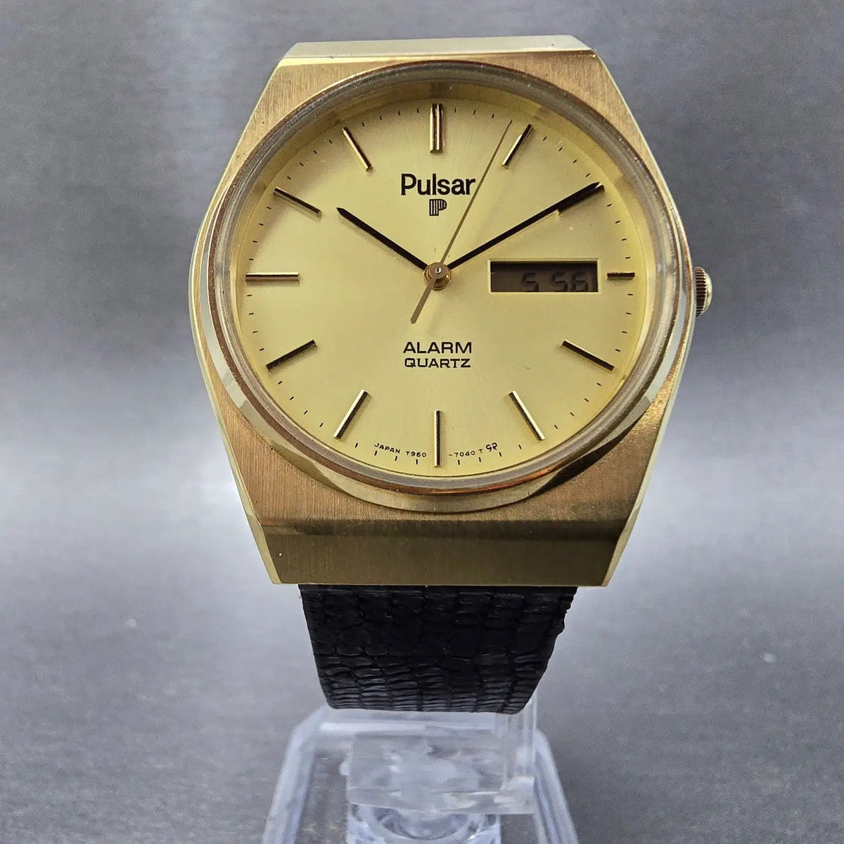 Pulsar Watch Men 33mm Gold Dial Gold Analog Digital Alarm READ!!! Y960 New Batt5