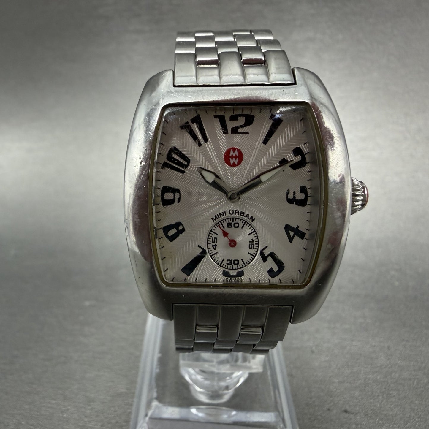 Michele Mini Urban Watch Women 29mm White Dial Silver Tone Small Seconds New Bat0