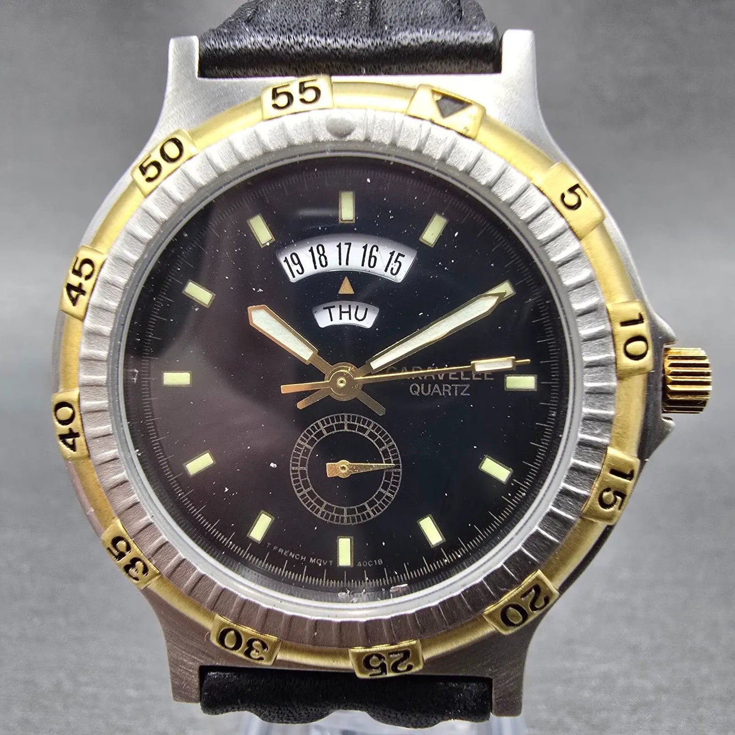Bulova Caravelle Dive Watch Men 36mm Black Dial Two Tone NOS Round 40C18 PARTS0