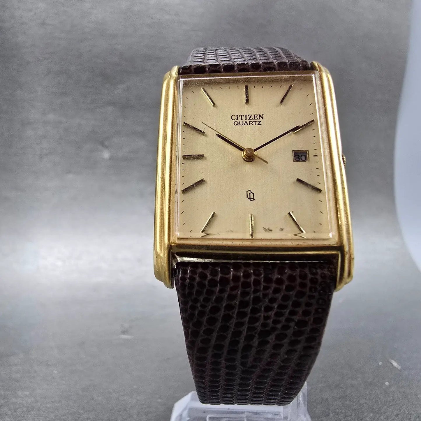 Citizen CQ Tank Watch Men 26mm Champagne Dial Gold Tone Date 2010-891287 PARTS5