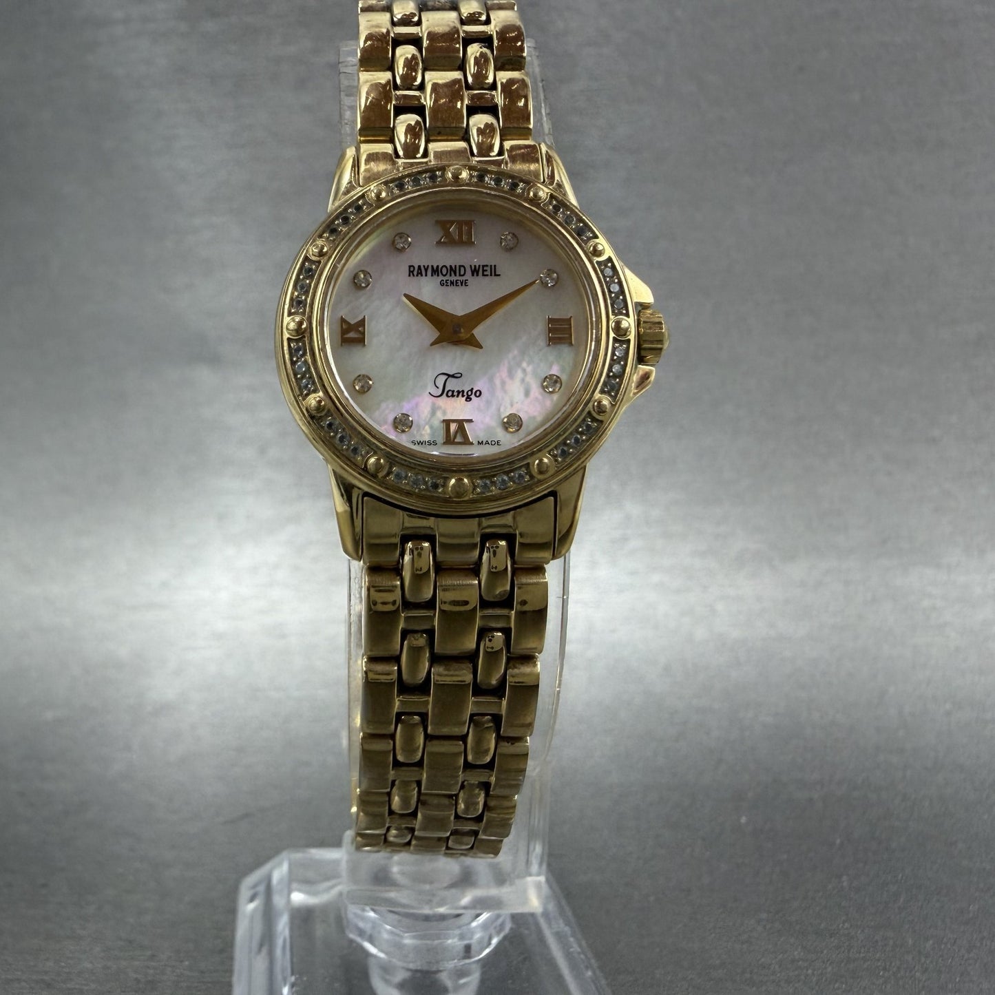 Raymond Weil Tango Watch Women 22mm MOP Dial Gold Plated Diamond Bezel New Bat5