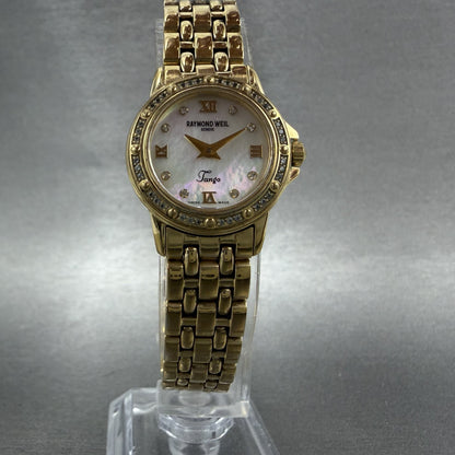 Raymond Weil Tango Watch Women 22mm MOP Dial Gold Plated Diamond Bezel New Bat5