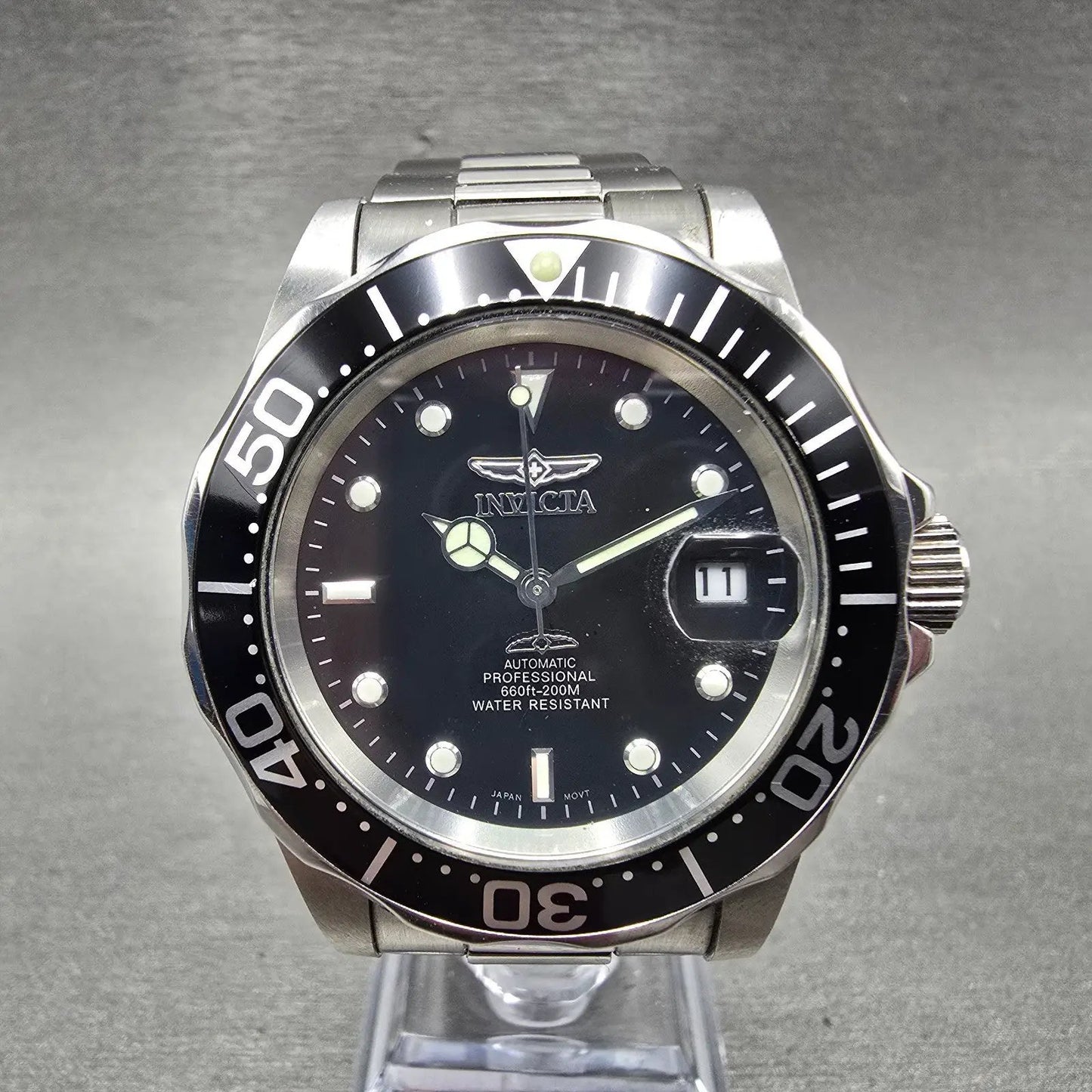 Invicta Pro Diver Watch Men 40mm Black Dial Steel Date Round Automatic Runs HJB0