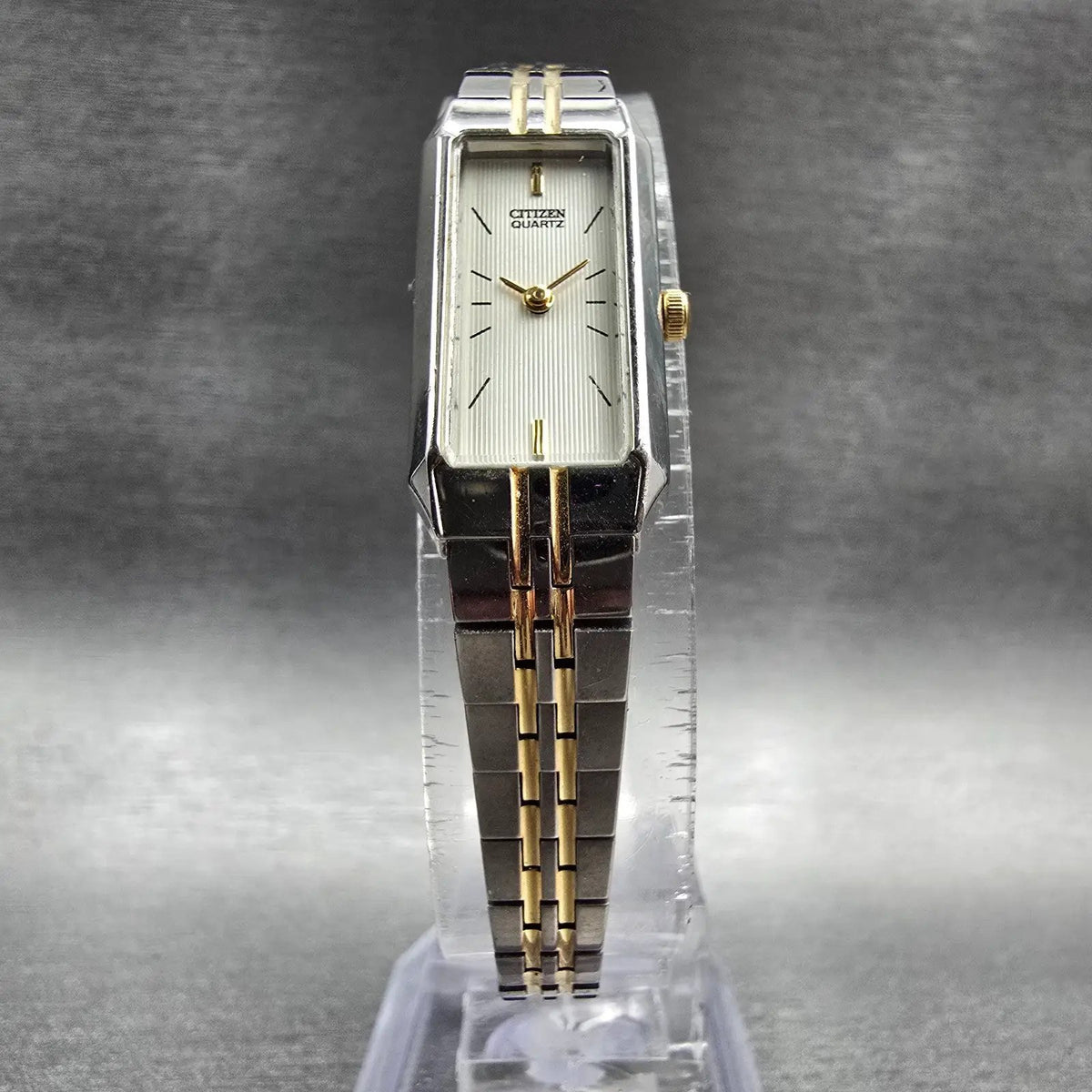 Citizen Tank Watch Women 13mm Champagne Dial Two Tone Rectangle New Battery JP5