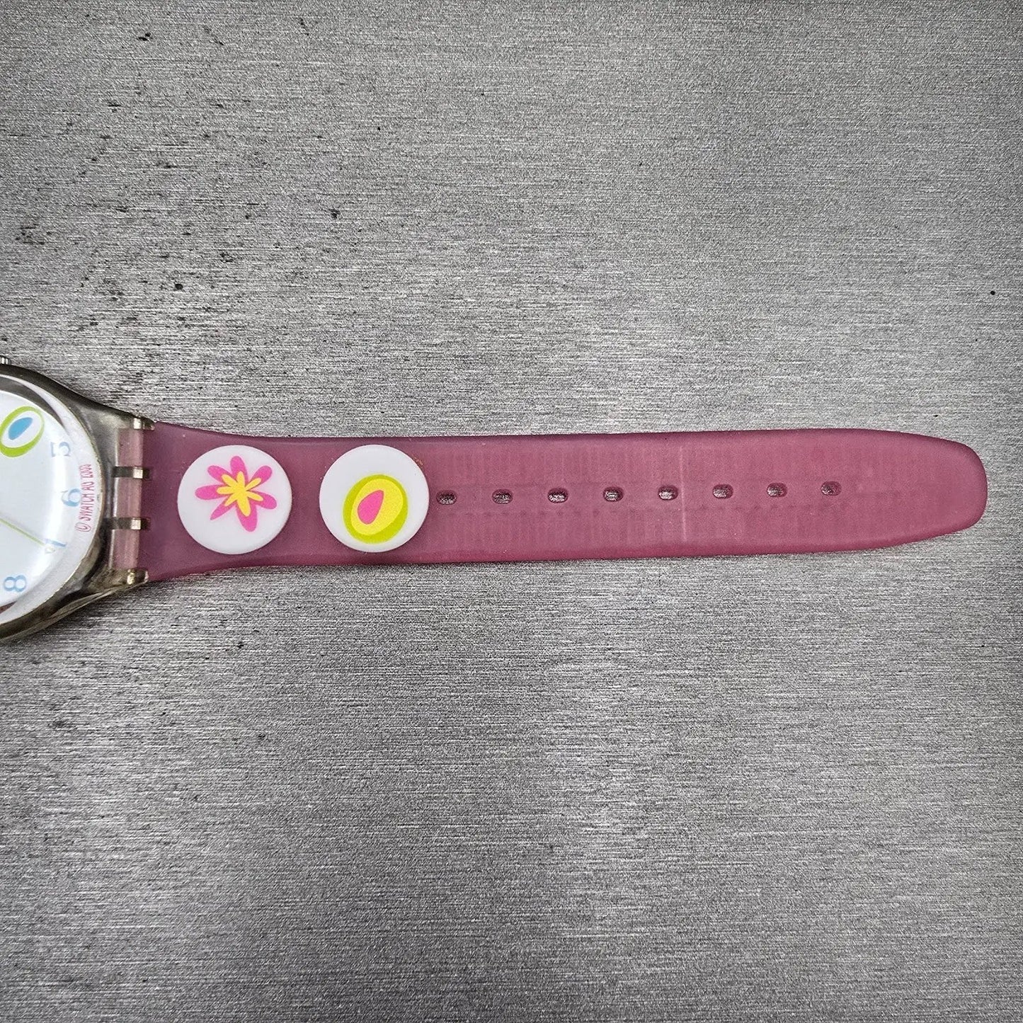Swatch Pink Candy Watch Women 34mm White Dial Clear Case Round GE177 New Battery12