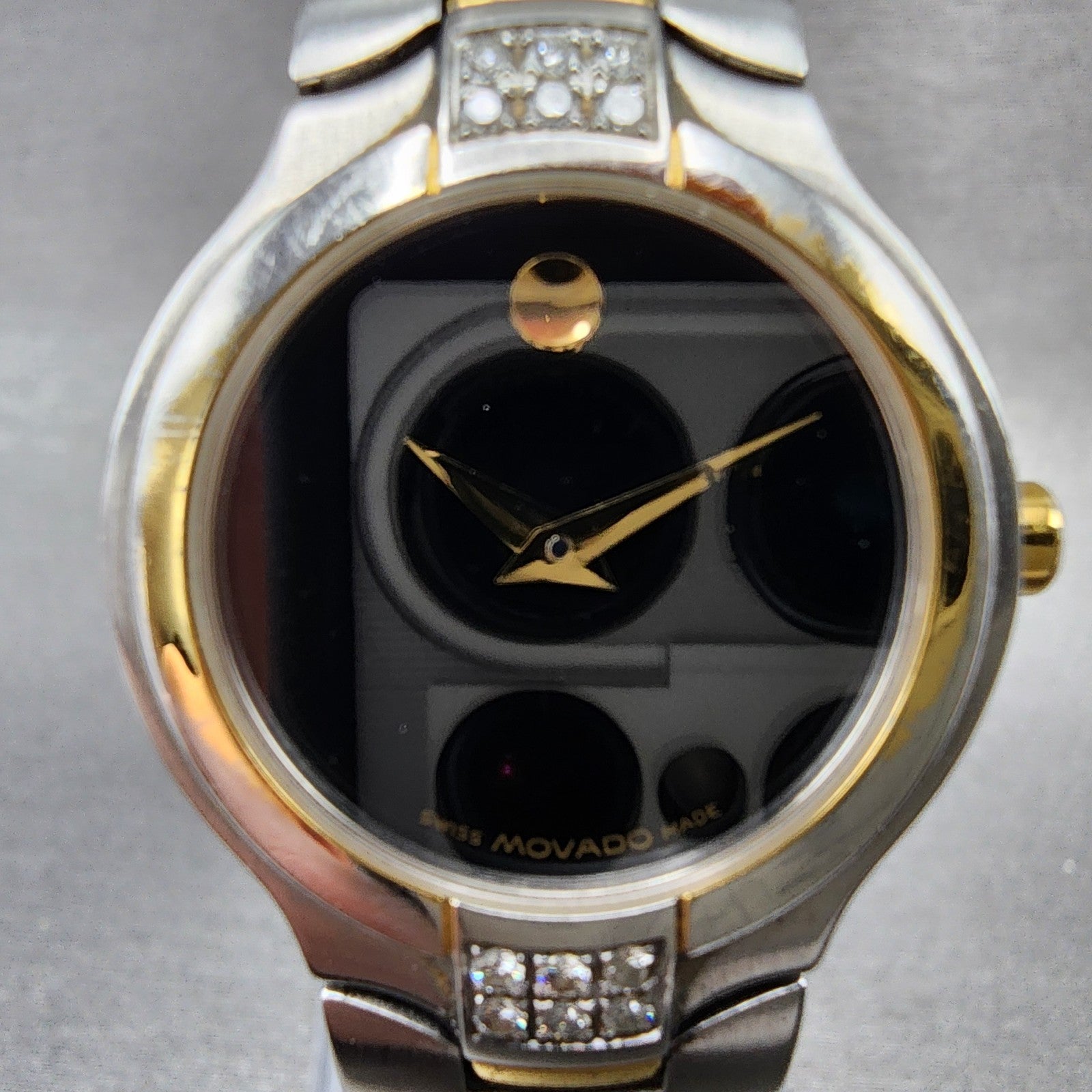 Movado Museum Watch Women 26mm Black Dial Two Tone Round 81 G4 1852 New Battery1