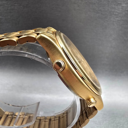 Seiko World Timer Watch Men 38mm Gold Dial Chrono Alarm Date 5T52-6A28 New Batt3