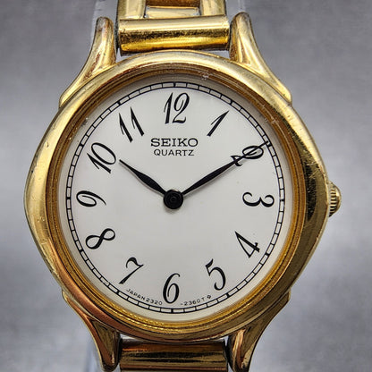 Seiko Watch Women 23mm White Dial Two Tone Round 23206170 New Battery VTG1