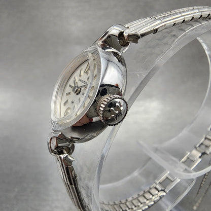 Hamilton Watch Women 14mm White Dial 10K White Gold Plated Manual Wind Runs ABC12