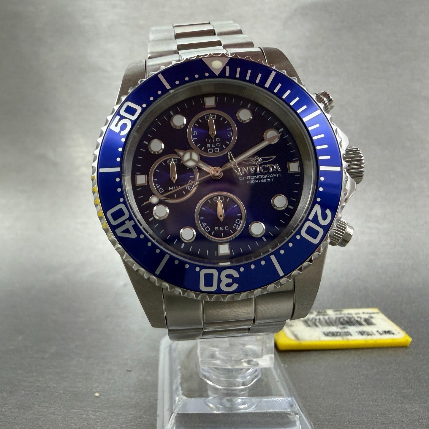 Invitca Pro Diver Chronograph Watch Men 43mm Blue Dial Steel 1769 Round New batt6