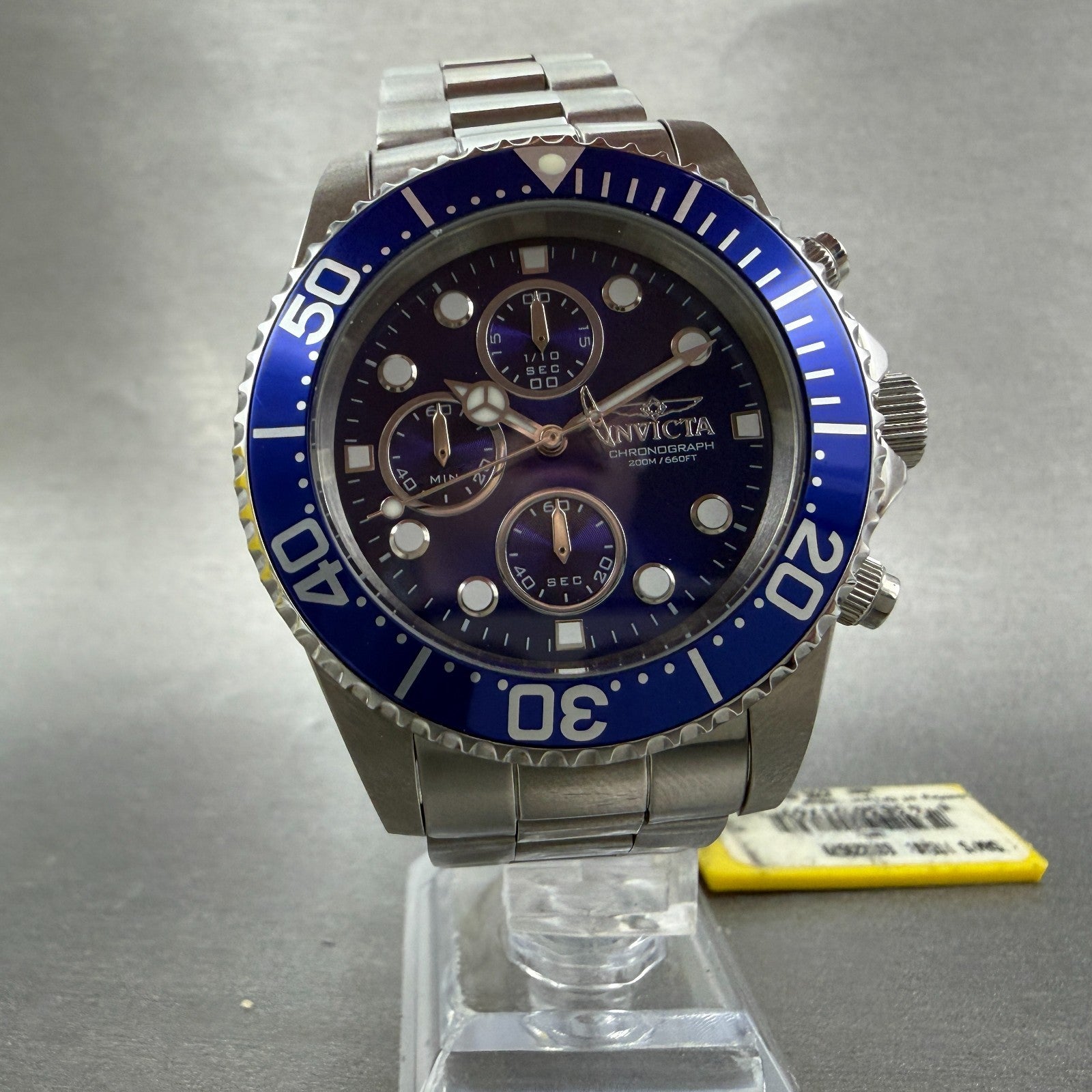 Invitca Pro Diver Chronograph Watch Men 43mm Blue Dial Steel 1769 Round New batt6