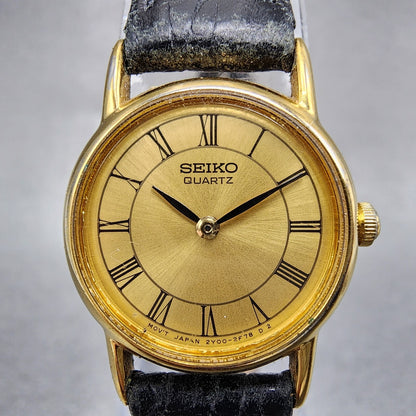 Seiko Watch Women 20mm Gold Dial Gold Tone Round 2Y000A10 New Battery1