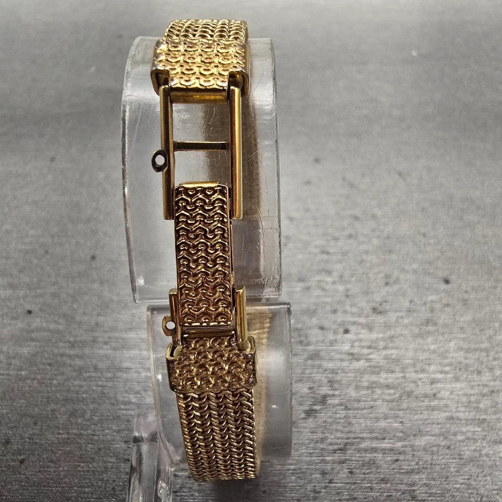 Citizen CQ Tank Watch Women 12mm Black Dial Gold Tone Rectangle Mesh band NewBat7