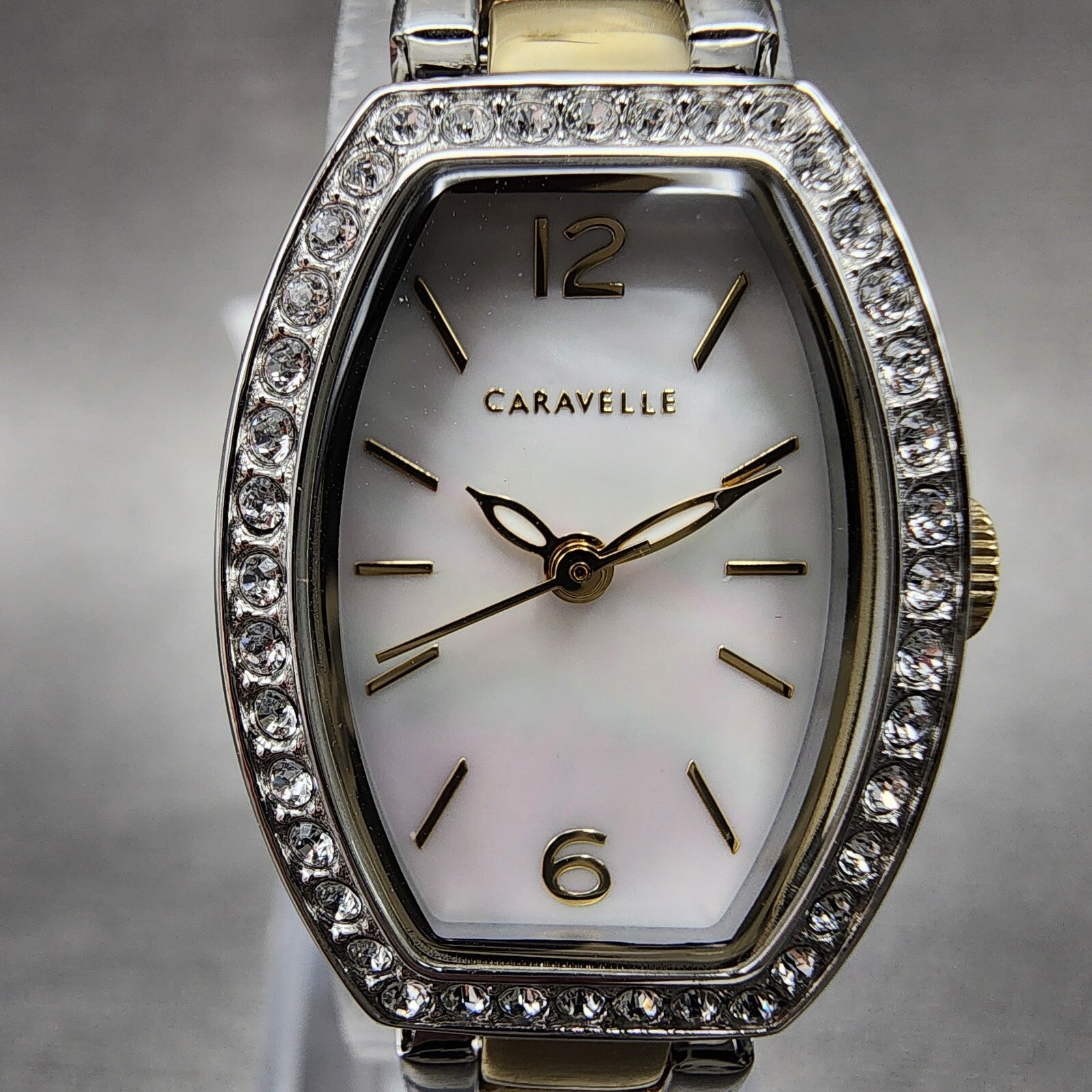 Bulova Caravelle Watch Women 18mm MOP Dial Two Tone Steel Rectangle 45L1681
