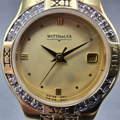 Wittnauer Watch Women 25mm Champagne Dial Gold Tone Date Round 12R11 New Battery1