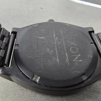 Nixon Time Teller Watch Men 37mm Silver Dial Black Round Bracelet New Battery9