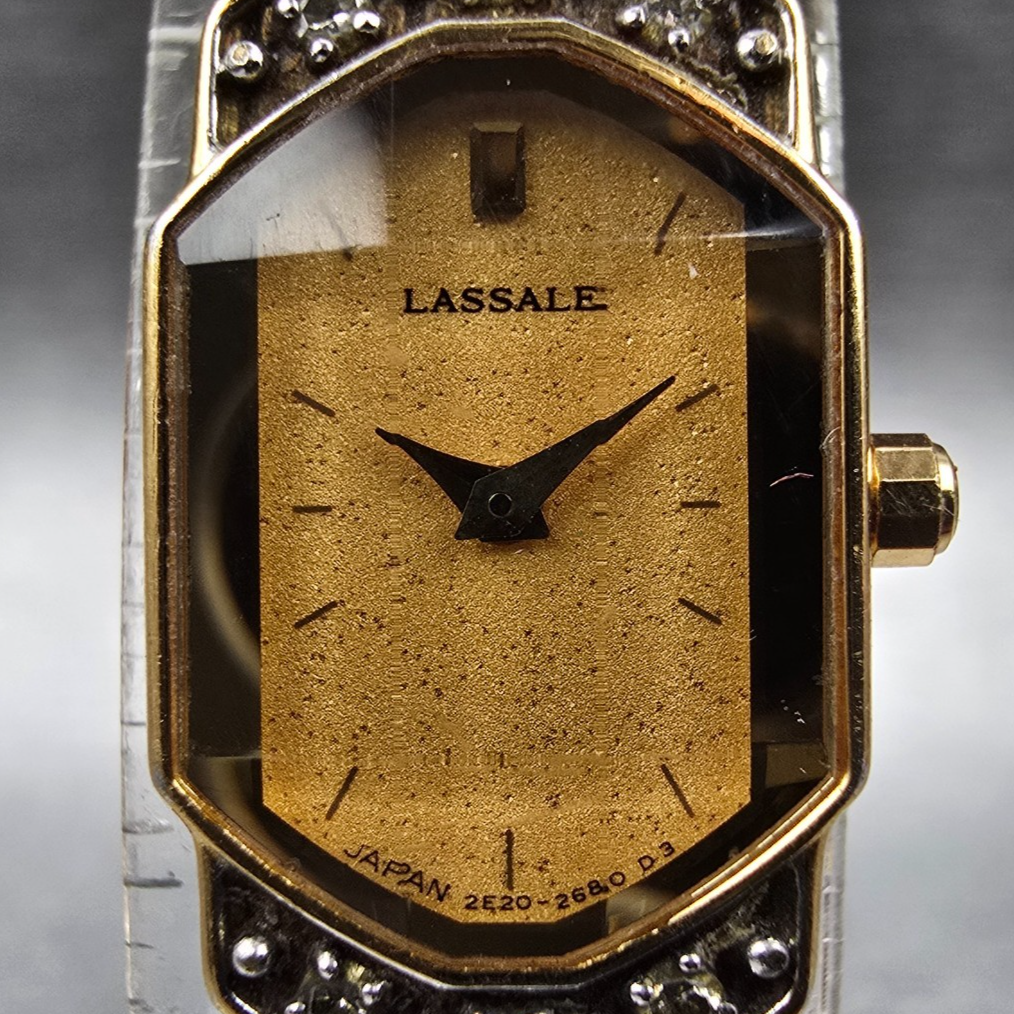 Seiko Lassale Watch Women 13mm Gold Dial Gold Diamond 2E20-7179 New Battery1