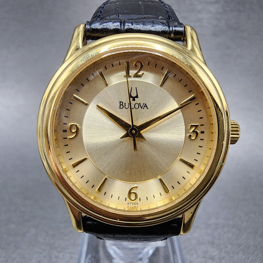 Bulova Watch Women 30mm Champagne Dial Gold Tone Round 97V25 New Battery0