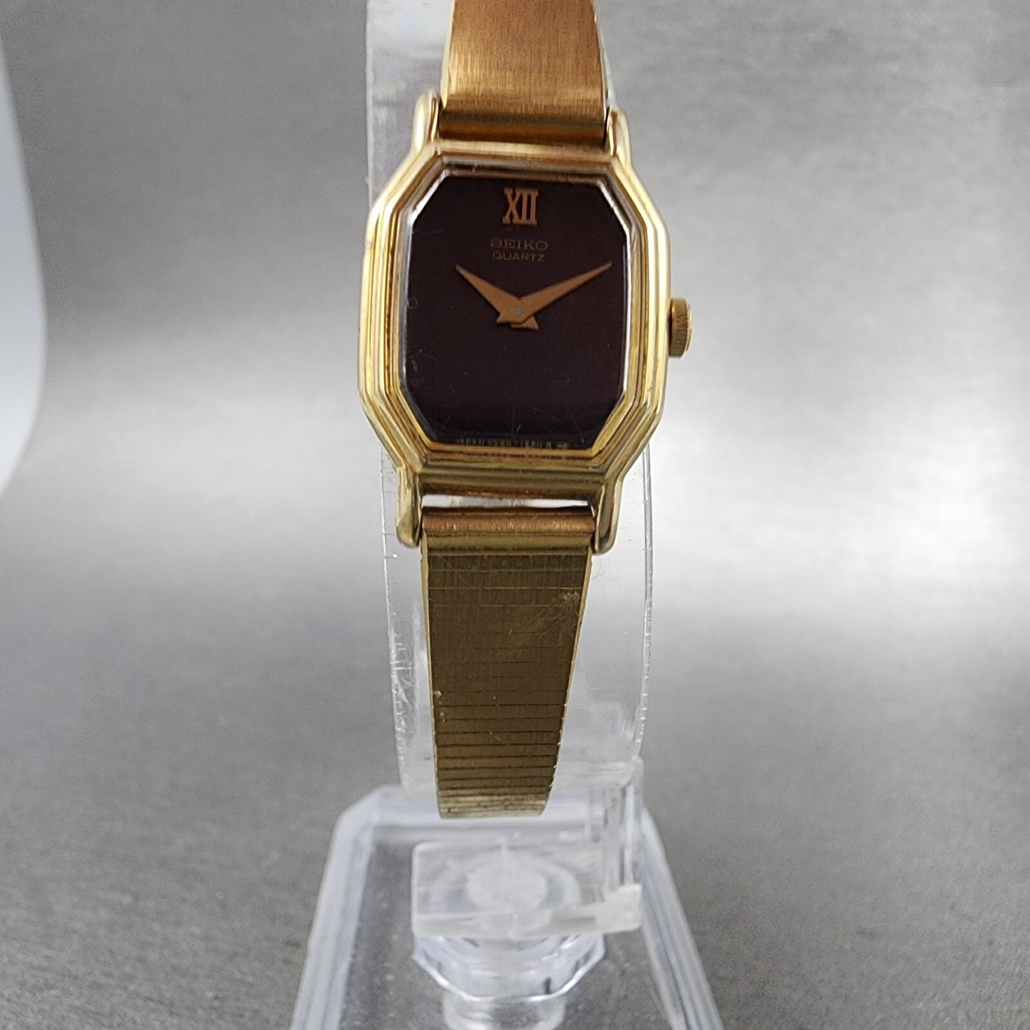 Seiko Watch Women 16mm Brown Dial Gold Tone Octagon 2C205769 New Battery VTG5