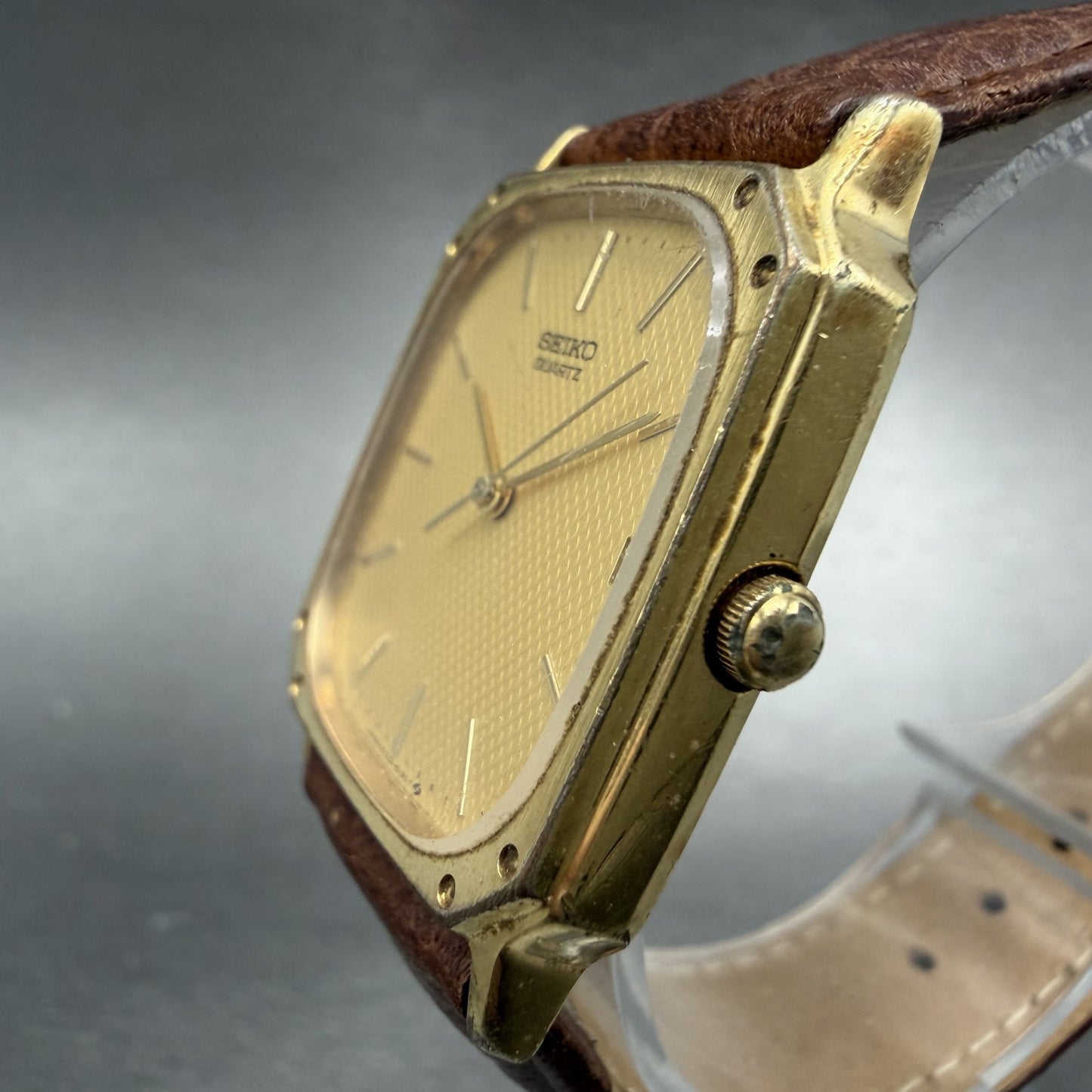 Seiko Tank Watch Men 28mm Champagne Dial Gold Tone Date 6532-5140 New Battery2