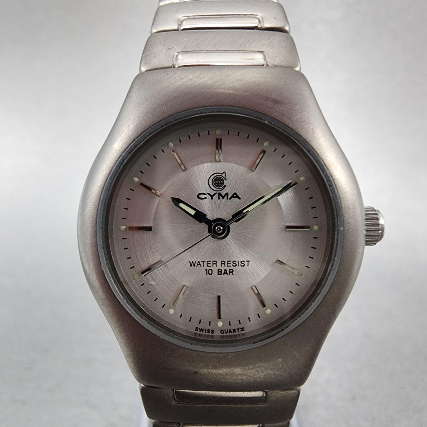 Cyma Watch Women 25mm Silver Dial Titanium Round 820 New Battery Vintage1