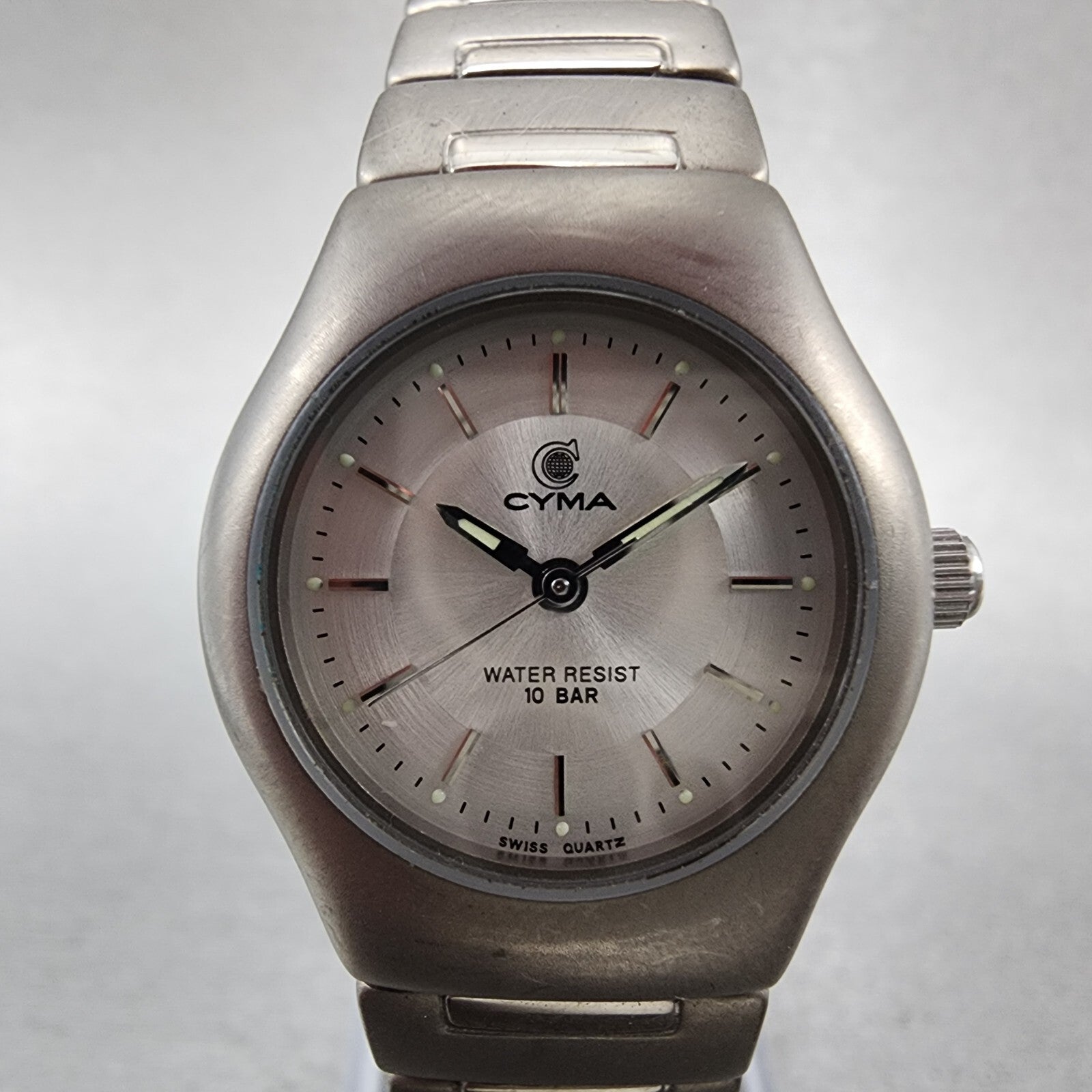 Cyma Watch Women 25mm Silver Dial Titanium Round 820 New Battery Vintage1