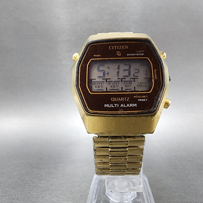 VTG Citizen CQ Digital Watch Men 36mm Alarm Chrono Gold Tone 4097653 New Batt5