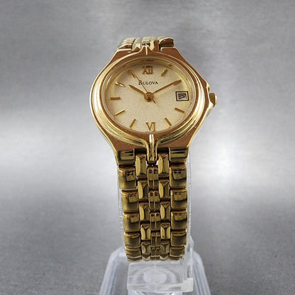 Bulova Watch Women 24mm Champagne Dial Gold Tone Date 97M02 New Battery5