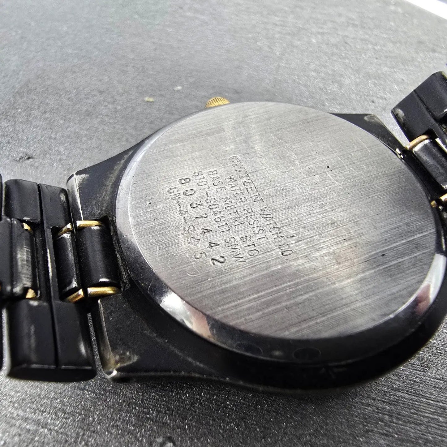 Citizen CQ Watch Men Black Dial Black & Gold Tone Daydate 6101-S04611 PARTS10
