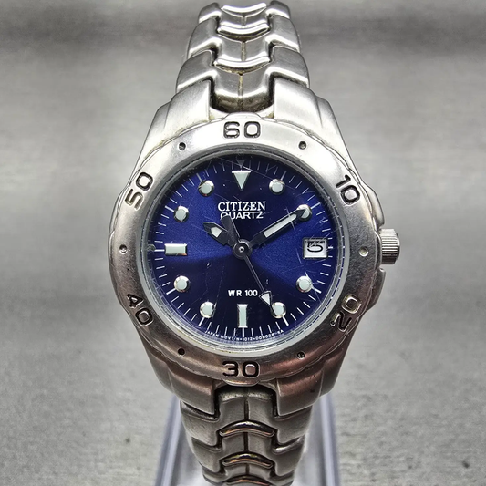 Citizen Watch Women 27mm Blue Dial Silver Tone Date Round 1012-S92316 New Batter0